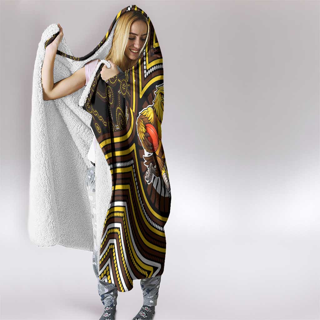 Hawthorn Hawks Hooded Blanket Indigenous Monochrome Dot Art Mascot Style
