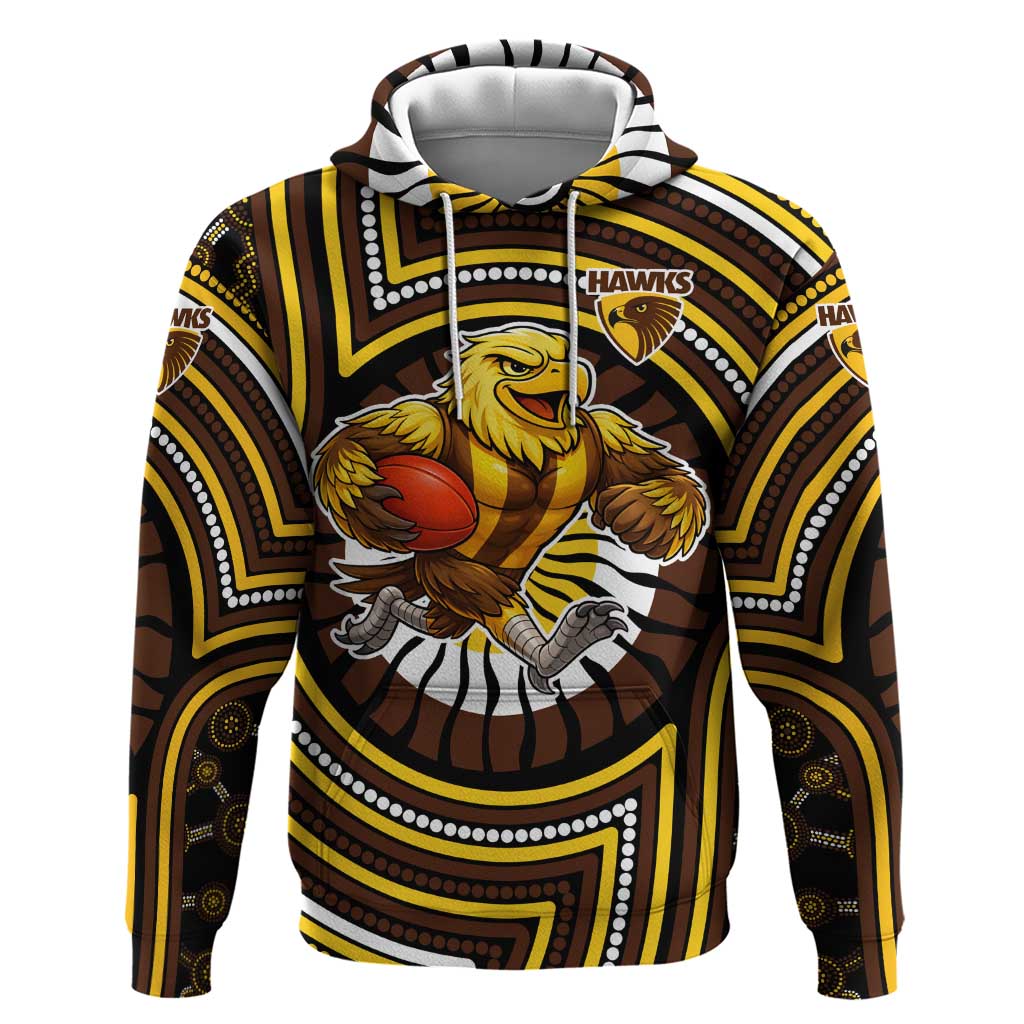 Hawthorn Hawks Hoodie Indigenous Monochrome Dot Art Mascot Style