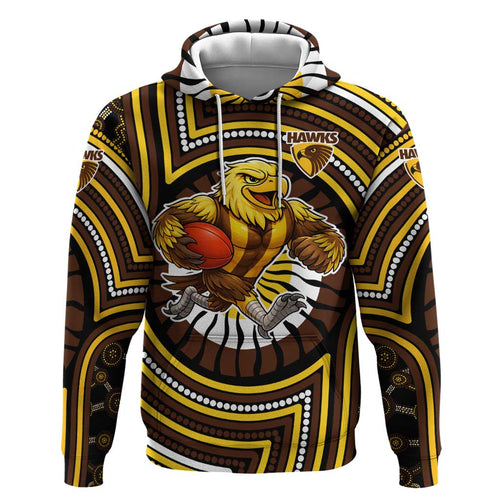 Hawthorn Hawks Hoodie Indigenous Monochrome Dot Art Mascot Style