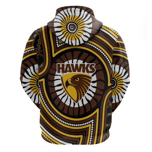 Hawthorn Hawks Hoodie Indigenous Monochrome Dot Art Mascot Style