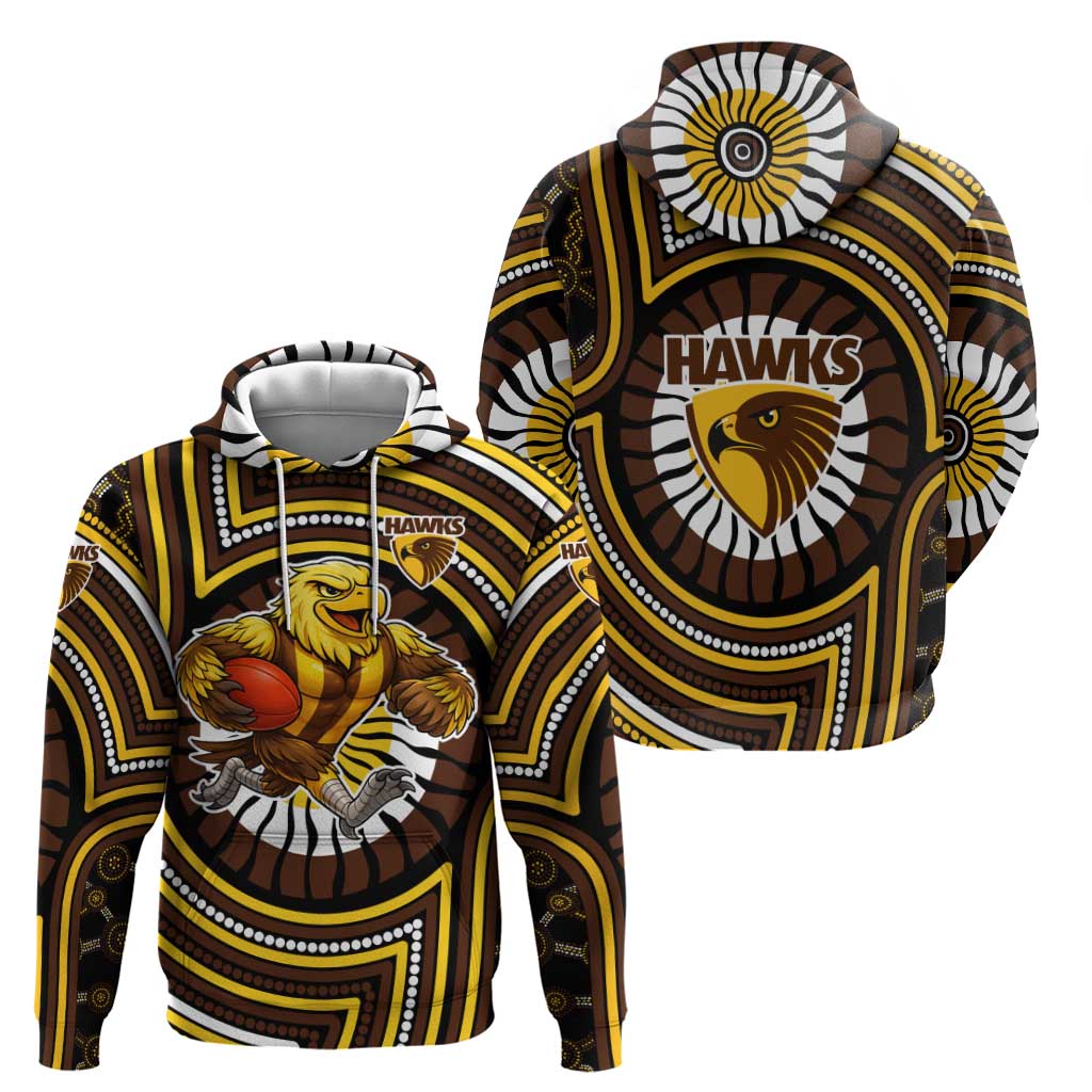 Hawthorn Hawks Hoodie Indigenous Monochrome Dot Art Mascot Style