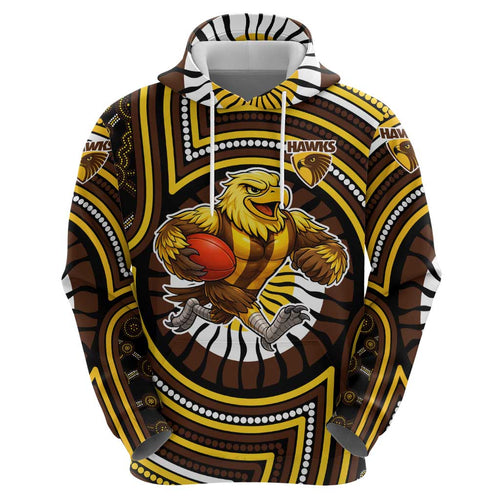 Hawthorn Hawks Hoodie Indigenous Monochrome Dot Art Mascot Style