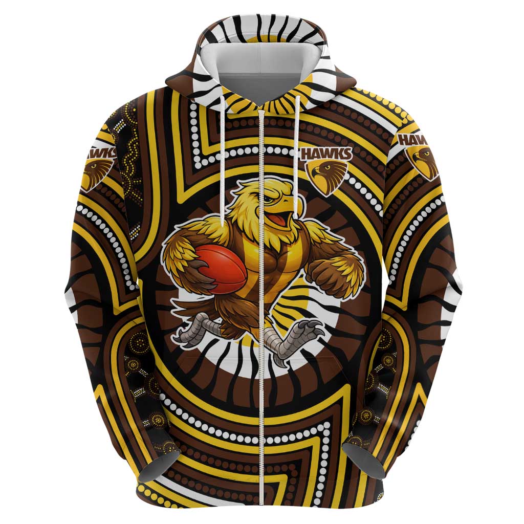 Hawthorn Hawks Hoodie Indigenous Monochrome Dot Art Mascot Style