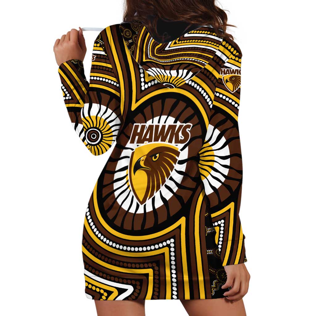 Hawthorn Hawks Hoodie Dress Indigenous Monochrome Dot Art Mascot Style
