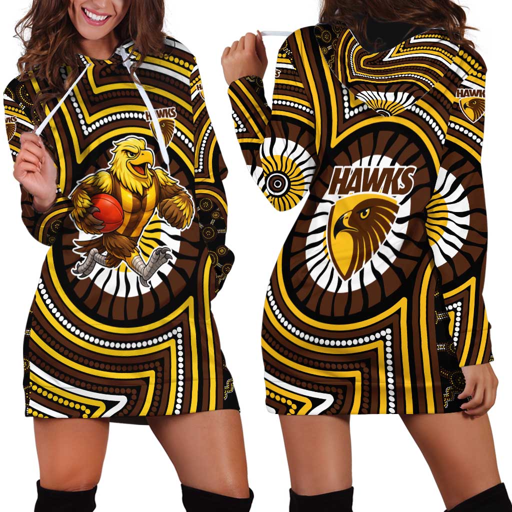 Hawthorn Hawks Hoodie Dress Indigenous Monochrome Dot Art Mascot Style