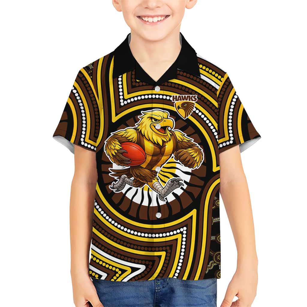 Hawthorn Hawks Kid Hawaiian Shirt Indigenous Monochrome Dot Art Mascot Style