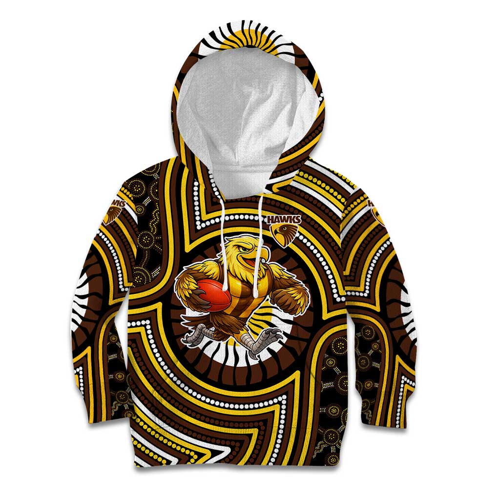 Hawthorn Hawks Kid Hoodie Indigenous Monochrome Dot Art Mascot Style