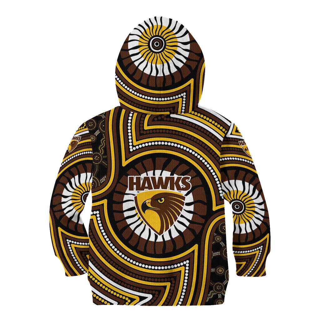 Hawthorn Hawks Kid Hoodie Indigenous Monochrome Dot Art Mascot Style