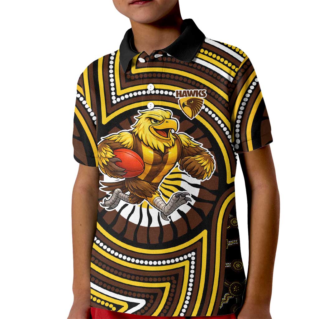 Hawthorn Hawks Kid Polo Shirt Indigenous Monochrome Dot Art Mascot Style
