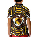 Hawthorn Hawks Kid Polo Shirt Indigenous Monochrome Dot Art Mascot Style