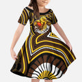 Hawthorn Hawks Kid Short Sleeve Dress Indigenous Monochrome Dot Art Mascot Style
