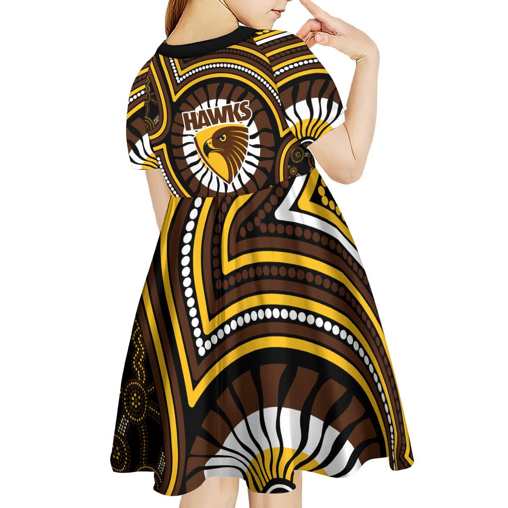 Hawthorn Hawks Kid Short Sleeve Dress Indigenous Monochrome Dot Art Mascot Style
