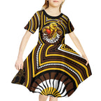 Hawthorn Hawks Kid Short Sleeve Dress Indigenous Monochrome Dot Art Mascot Style