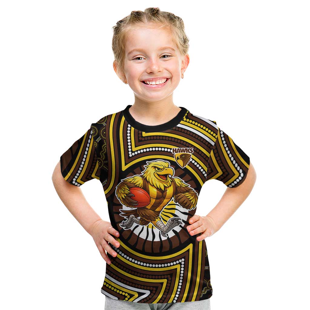 Hawthorn Hawks Kid T Shirt Indigenous Monochrome Dot Art Mascot Style