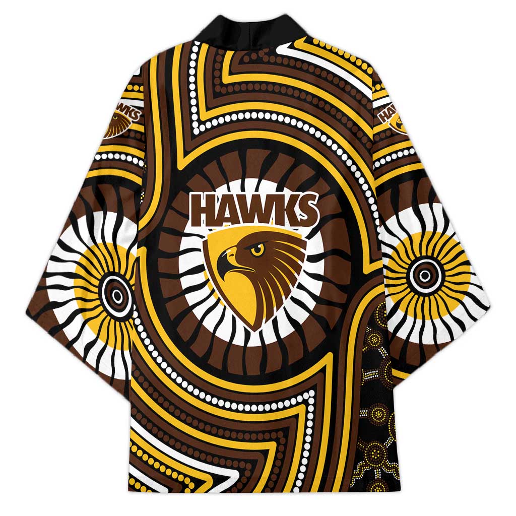 Hawthorn Hawks Kimono Indigenous Monochrome Dot Art Mascot Style