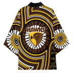 Hawthorn Hawks Kimono Indigenous Monochrome Dot Art Mascot Style