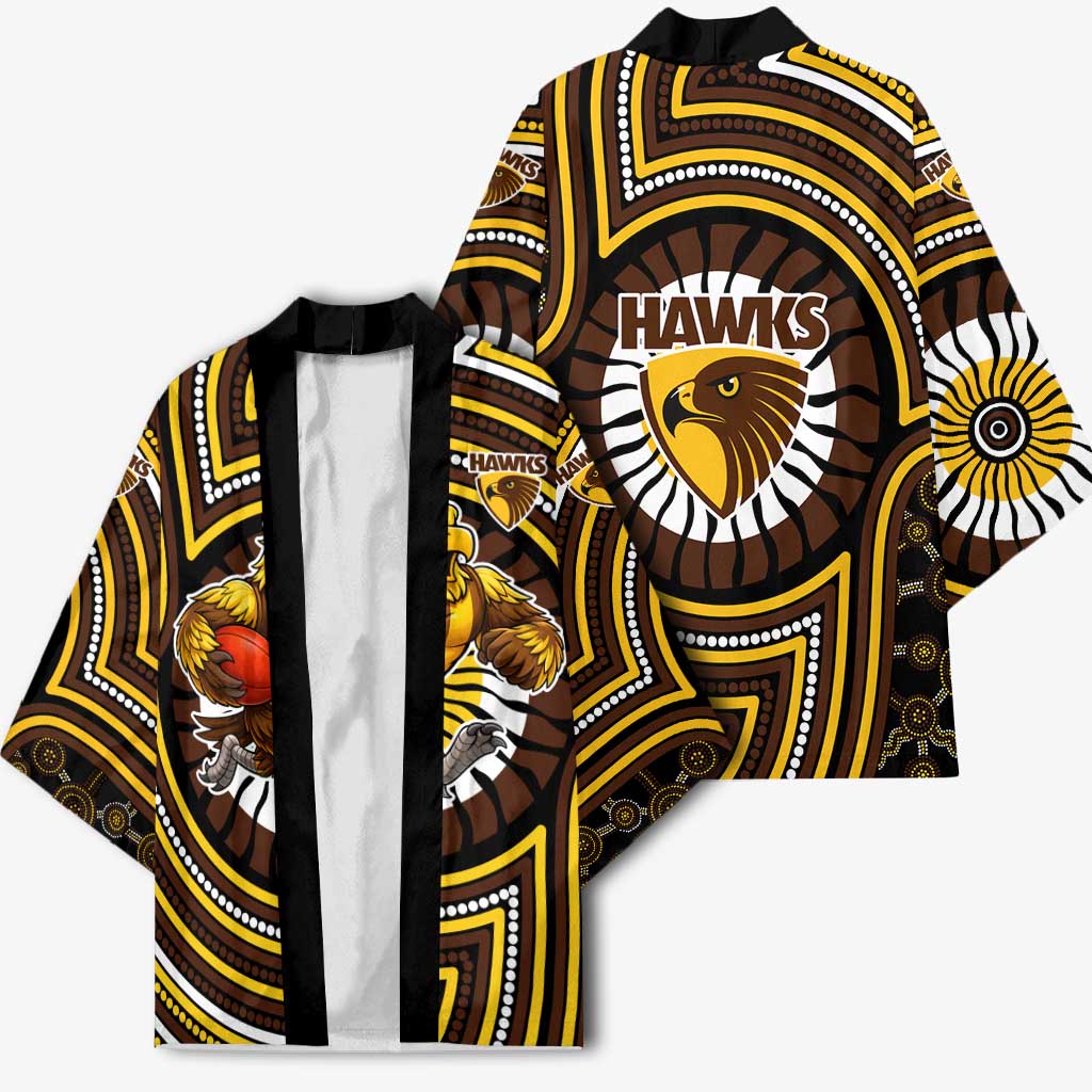 Hawthorn Hawks Kimono Indigenous Monochrome Dot Art Mascot Style