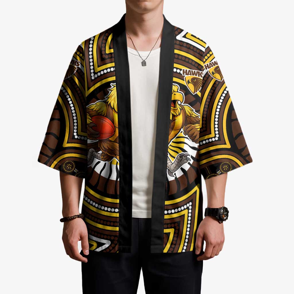 Hawthorn Hawks Kimono Indigenous Monochrome Dot Art Mascot Style