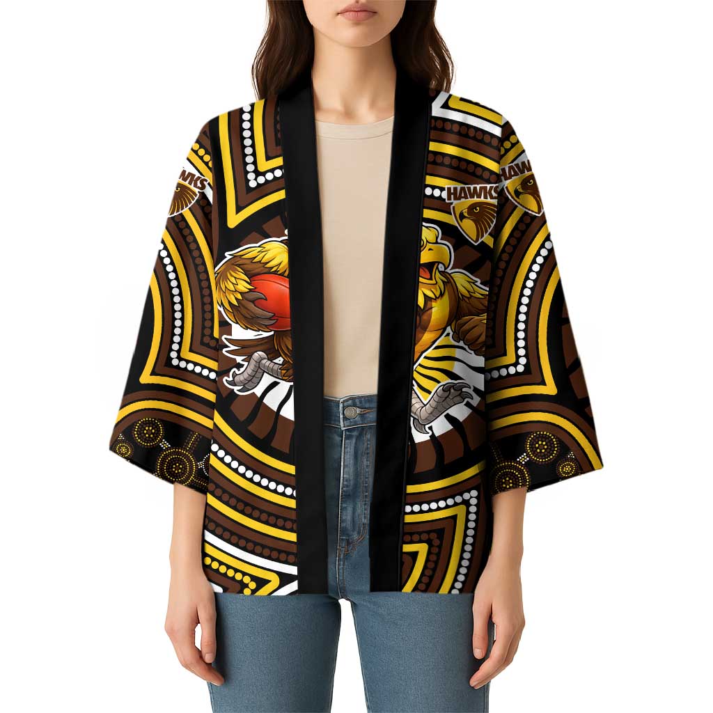 Hawthorn Hawks Kimono Indigenous Monochrome Dot Art Mascot Style
