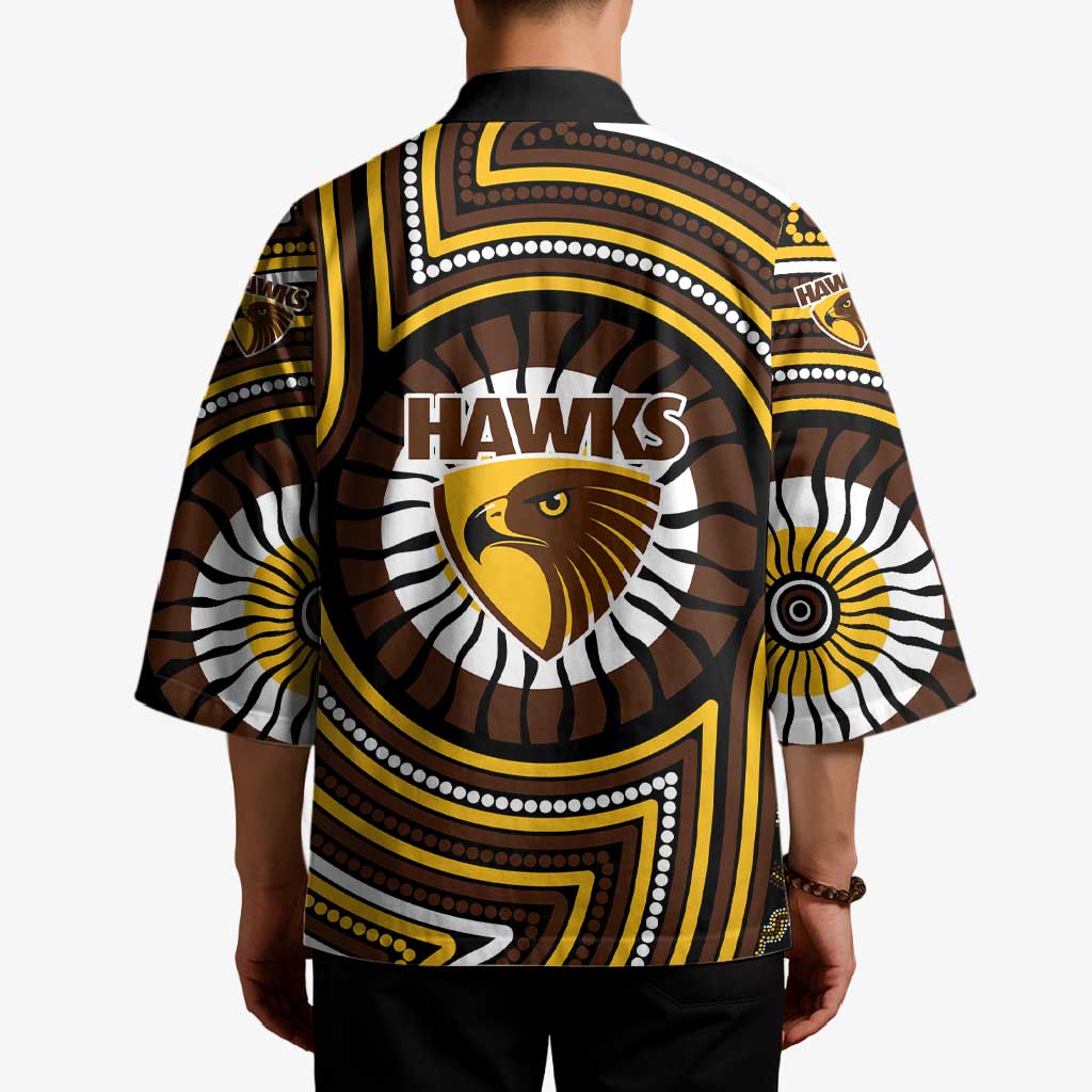 Hawthorn Hawks Kimono Indigenous Monochrome Dot Art Mascot Style