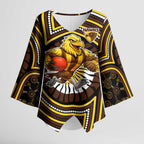 Hawthorn Hawks Kimono Sleeve Blouse Indigenous Monochrome Dot Art Mascot Style