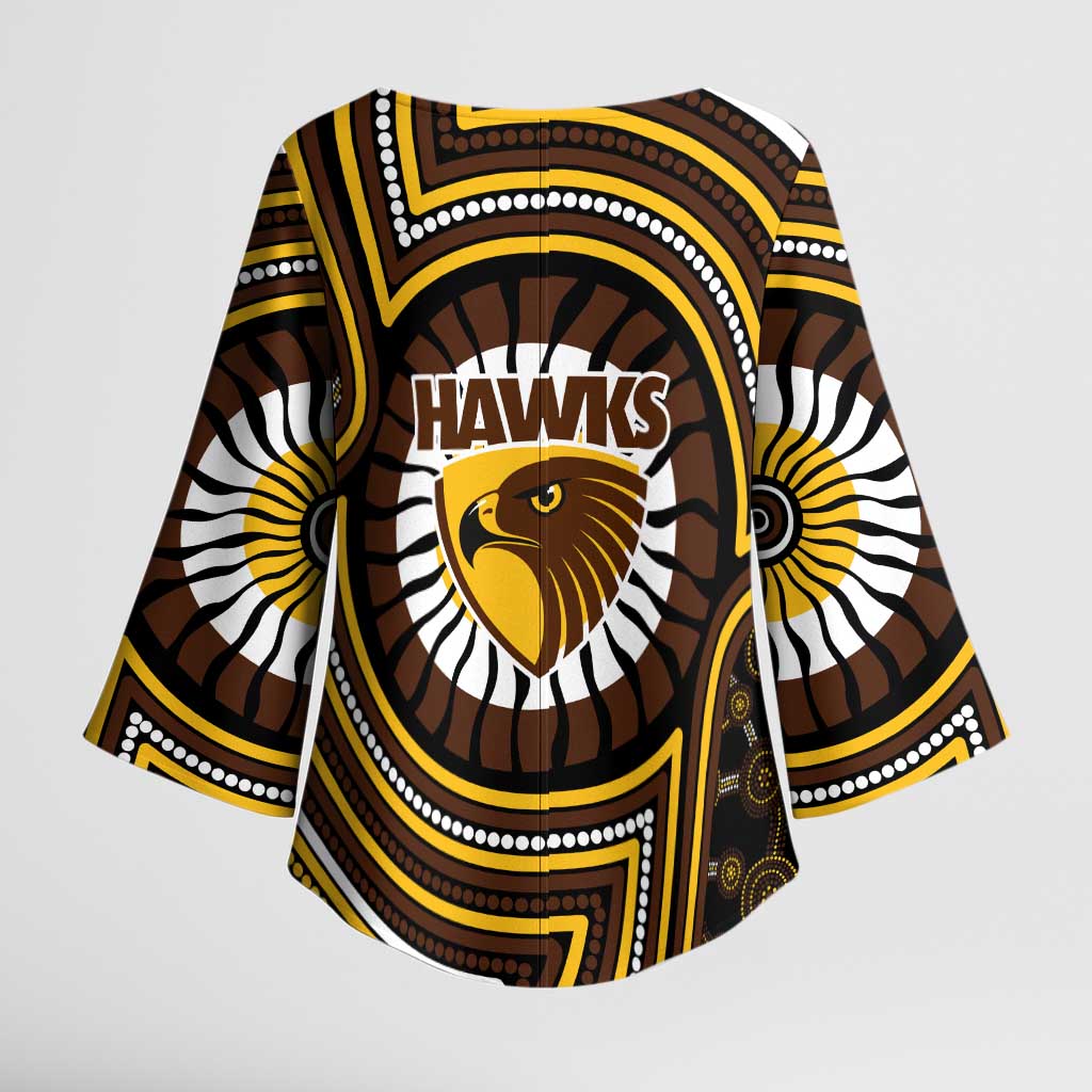 Hawthorn Hawks Kimono Sleeve Blouse Indigenous Monochrome Dot Art Mascot Style