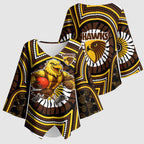 Hawthorn Hawks Kimono Sleeve Blouse Indigenous Monochrome Dot Art Mascot Style