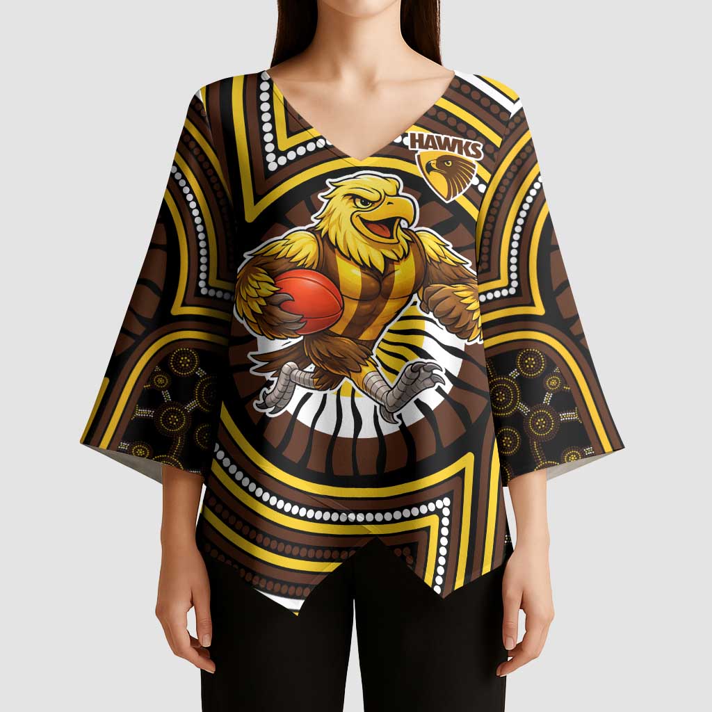 Hawthorn Hawks Kimono Sleeve Blouse Indigenous Monochrome Dot Art Mascot Style