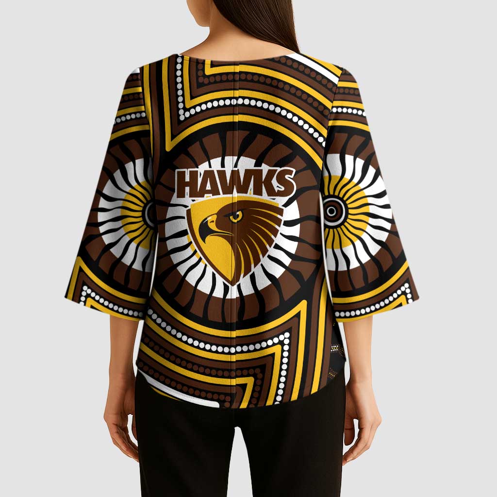 Hawthorn Hawks Kimono Sleeve Blouse Indigenous Monochrome Dot Art Mascot Style