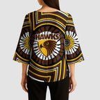 Hawthorn Hawks Kimono Sleeve Blouse Indigenous Monochrome Dot Art Mascot Style