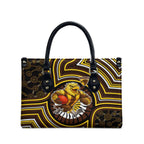 Hawthorn Hawks Leather Bag Indigenous Monochrome Dot Art Mascot Style