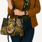 Hawthorn Hawks Leather Bag Indigenous Monochrome Dot Art Mascot Style