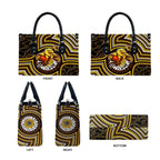 Hawthorn Hawks Leather Bag Indigenous Monochrome Dot Art Mascot Style