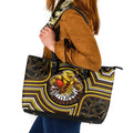Hawthorn Hawks Leather Tote Bag Indigenous Monochrome Dot Art Mascot Style
