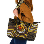 Hawthorn Hawks Leather Tote Bag Indigenous Monochrome Dot Art Mascot Style