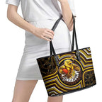 Hawthorn Hawks Leather Tote Bag Indigenous Monochrome Dot Art Mascot Style