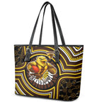 Hawthorn Hawks Leather Tote Bag Indigenous Monochrome Dot Art Mascot Style