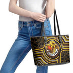 Hawthorn Hawks Leather Tote Bag Indigenous Monochrome Dot Art Mascot Style