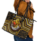 Hawthorn Hawks Leather Tote Bag Indigenous Monochrome Dot Art Mascot Style