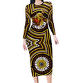 Hawthorn Hawks Long Sleeve Bodycon Dress Indigenous Monochrome Dot Art Mascot Style