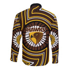 Hawthorn Hawks Long Sleeve Button Shirt Indigenous Monochrome Dot Art Mascot Style