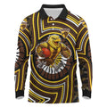 Hawthorn Hawks Long Sleeve Polo Shirt Indigenous Monochrome Dot Art Mascot Style