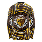 Hawthorn Hawks Long Sleeve Shirt Indigenous Monochrome Dot Art Mascot Style