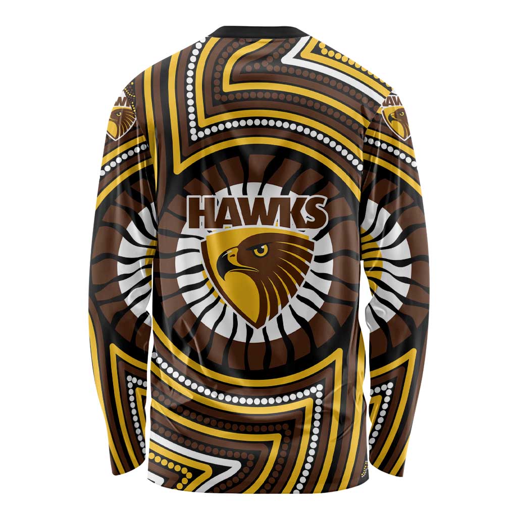 Hawthorn Hawks Long Sleeve Shirt Indigenous Monochrome Dot Art Mascot Style