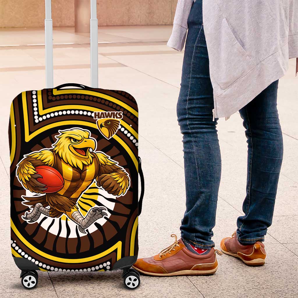 Hawthorn Hawks Luggage Cover Indigenous Monochrome Dot Art Mascot Style