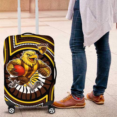 Hawthorn Hawks Luggage Cover Indigenous Monochrome Dot Art Mascot Style