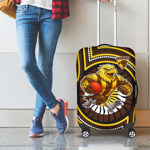 Hawthorn Hawks Luggage Cover Indigenous Monochrome Dot Art Mascot Style