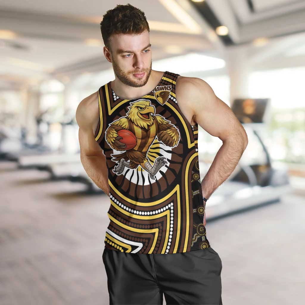 Hawthorn Hawks Men Tank Top Indigenous Monochrome Dot Art Mascot Style