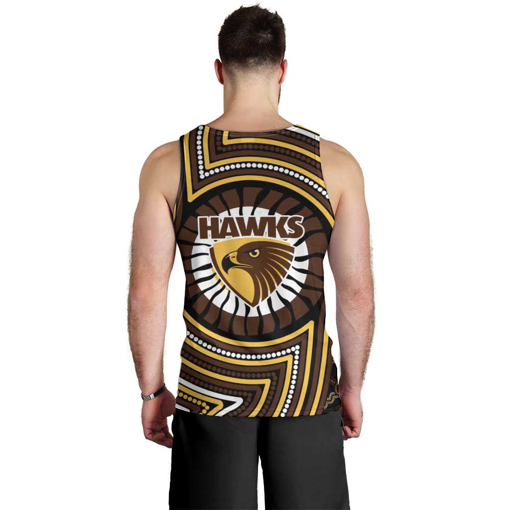 Hawthorn Hawks Men Tank Top Indigenous Monochrome Dot Art Mascot Style