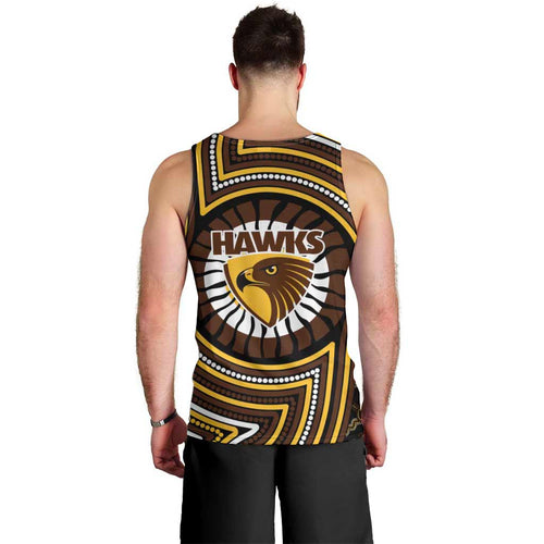Hawthorn Hawks Men Tank Top Indigenous Monochrome Dot Art Mascot Style